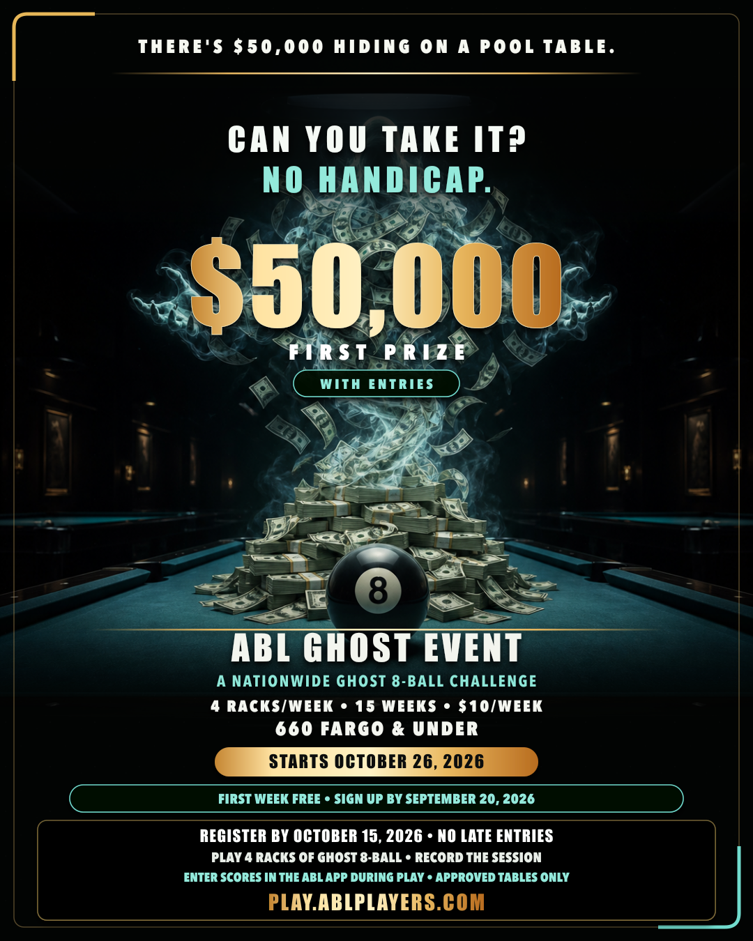 ABL Ghost Event poster featuring the $50,000 first prize